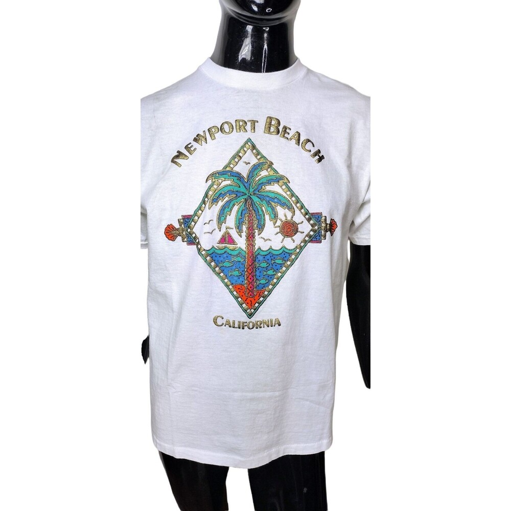 Vintage 80s Newport Beach California Single Stitch Puffy Paint Graphic Tee NOS